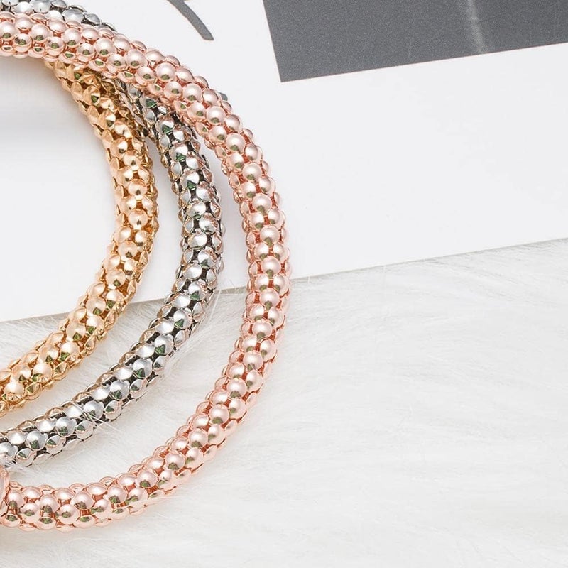 SILANER Crystal Charms Multilayer Bracelets - 3PCS Gold/Silver/Rose Gold Corn Chain Bracelet for Women, Tree of Life Heart Shaped Stretch Bracelet - Image 5